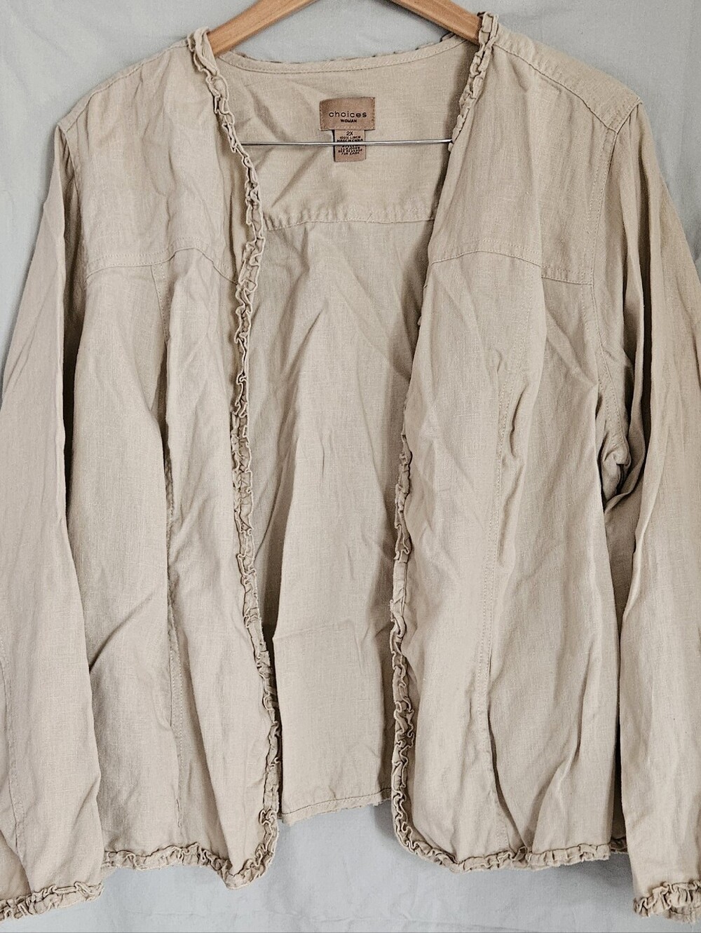 Choices Neutral Beige Ruffle-Trim Open Jacket